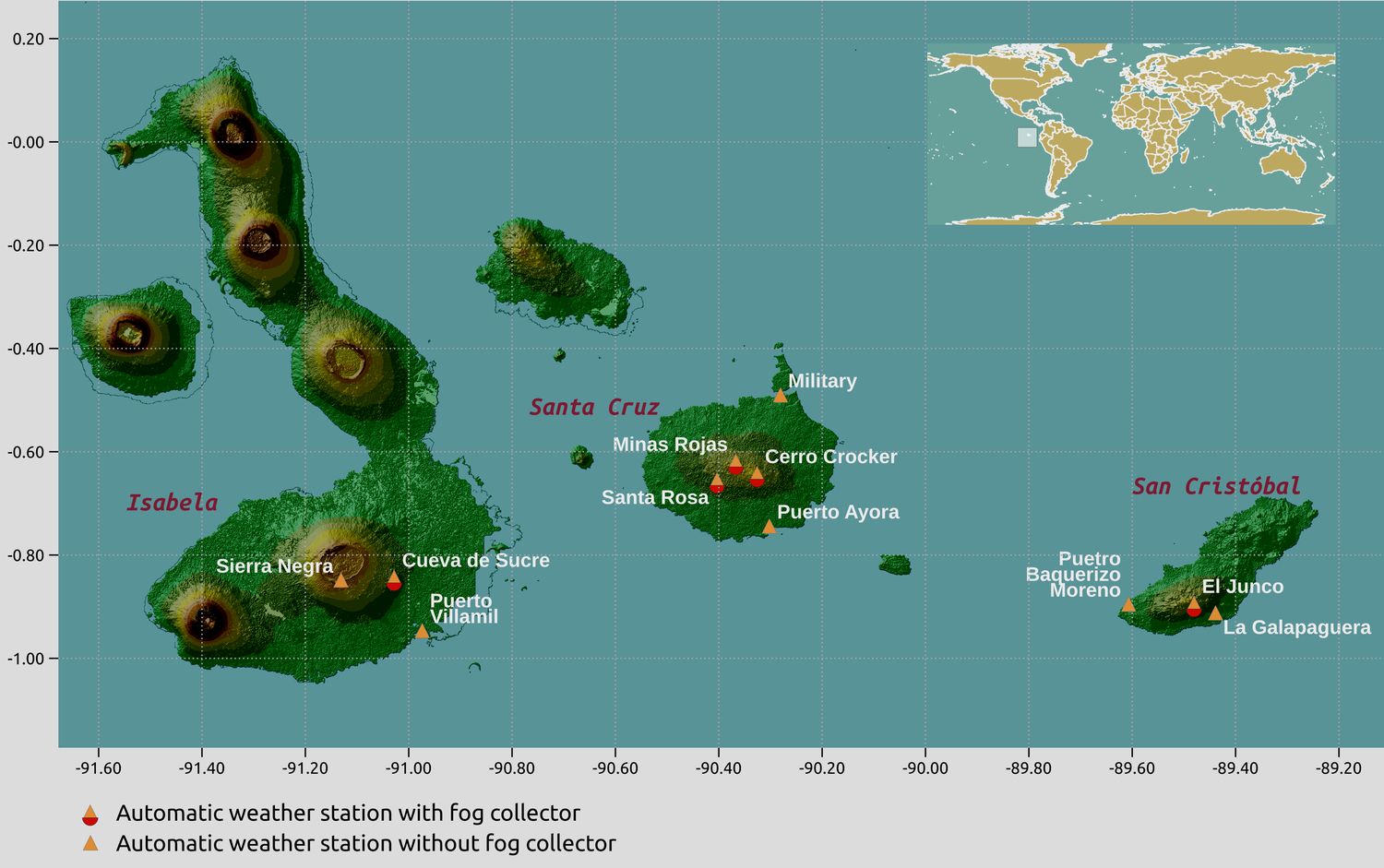 Map of automatic weather stations on galapagos islands