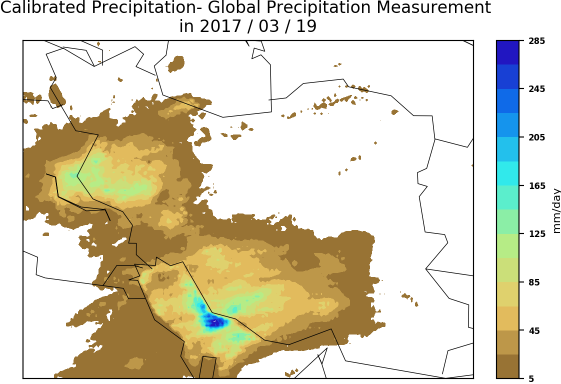Amount of daily precipitation in 2017/03/19 in Iran derived from Global Precipitation Measurements mission